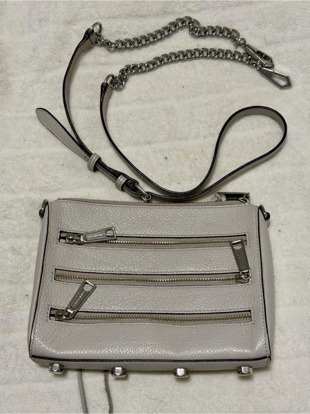 Rebecca Minkoff Pebbled Light Gray Crossbody with Silver Hardware